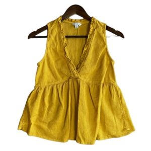 Lucky Brand Tank Top Womens Size Large Mustard Ruffle V Neck Sleeveless Peplum